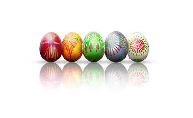 Colorful Painted Handmade Easter Eggs Isolated on White Background