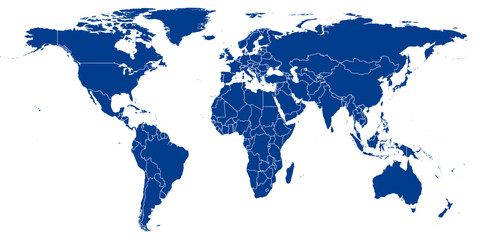 Fototapeta premium Wektor mapa świata. Niebieski wektor pusty mapa świata podobne na białym tle. Niebieska mapa świata z granicami wszystkich krajów. Wysokiej jakości mapa świata. Wektor zapasów. Ilustracja wektorowa Eps 10.