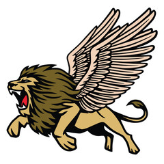  Winged Lion Heraldic Flying Roaring Vector Illustration
