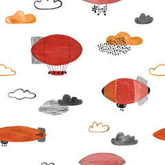 Kids Seamless Pattern With Airships
