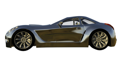 Silver Sports Car 3-D-Illustration (Isolated on White)