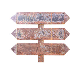 Rusty metal three blank sign with space isolated on white background , clipping path