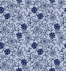 Japanese Blue Flower Vector Seamless Pattern