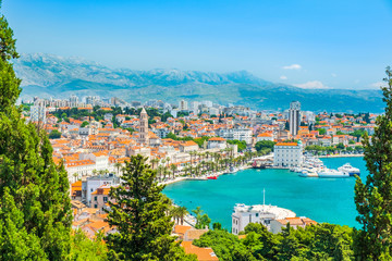 City of Split in Dalmatia, Croatia. City center, palace of Roman emperor Diocletian and cathedral,...
