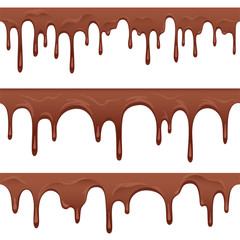 Seamless chocolate borders. Flowing cocoa with drips and drops as a decoration for cakes and pastries