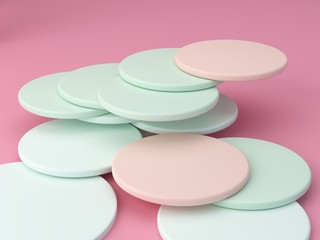 Minimal scene with podium and abstract background. Geometric shapes. Pastel colors scene. Minimal 3d rendering. Scene with geometrical forms and textured background for cosmetic product. 3d render. 