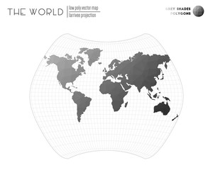 Fototapeta na wymiar Abstract geometric world map. Larrivee projection of the world. Grey Shades colored polygons. Stylish vector illustration.