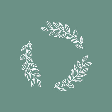 Branches of olives, symbol of victory. Silhouette of circule laurel wreath or fram. Symbol of award, achievement, heraldry, nobility. Flat. Vector stock illustration.