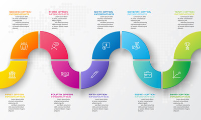 Timeline infographic template,Business concept with 10 options,Vector illustration.