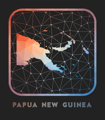 Papua New Guinea map design. Vector low poly map of the country. Papua New Guinea icon in geometric style. The country shape with polygnal gradient and mesh on dark background.