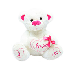 Plush Beautiful bear soft toy isolated on the white background
