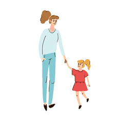 Vector colorful illustration of mom with daughter isolated on white background