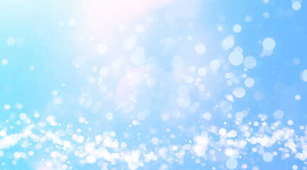 abstract blue background with bokeh lights and sunlight, panoramic background