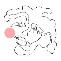 Vector modern poster with illustration of portrait one line. Scandinavian Style. For wallpaper, posters, textile print, greeting card template, social media post,