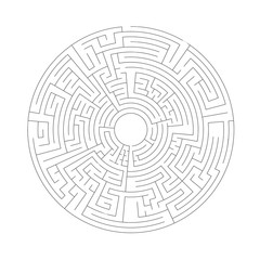 Round shaped complicated maze, black silhouette on white