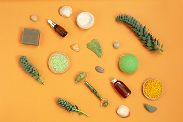 Nutural body care cosmetic products. Beauty and spa concept.