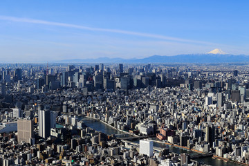 Panoramic view of central Tokyo and Mount Fuji from the Tokyo Sky Tree
