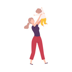 Mother Holding Her Little Son on Her Hands, Parent and Toddler Baby Having Good Time Together Flat Vector Illustration