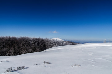 Fototapeta na wymiar Zimowa panorama z połoniny Wetlińskiej Bieszczady