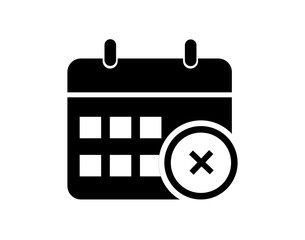 Calendar cross icon with cross for cancellation or missed event