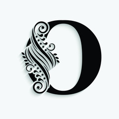 letter O. Black flower alphabet.  Beautiful capital letter with shadow