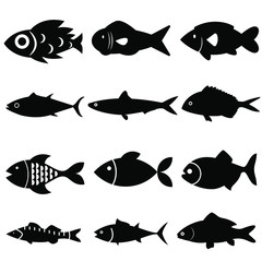 Fish icon vector set isolated on white background