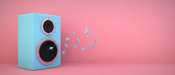Foto op Plexiglas blue speaker pink background © MclittleStock