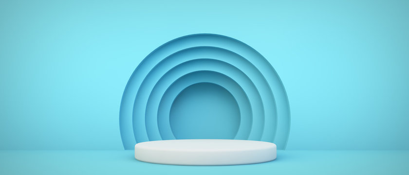 blue podium with circles background