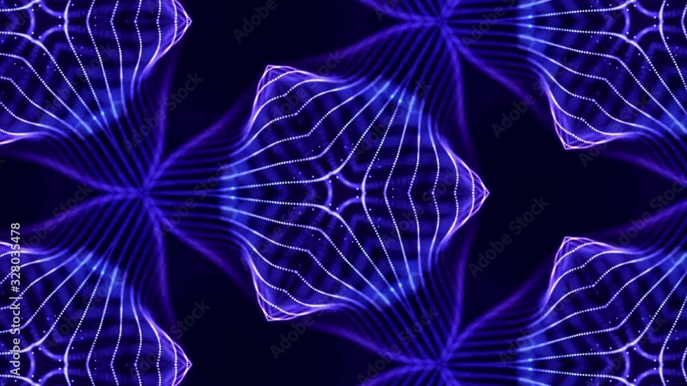 Poster abstract theme of microworld of nanotechnology. 4k looped sci-fi 3d background with glow blue partic