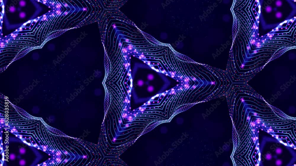 Poster abstract theme of microworld of nanotechnology. 4k looped sci-fi 3d background with glow blue partic