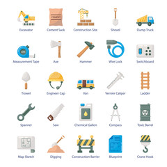  Construction and House Renovation Flat Icons Pack 