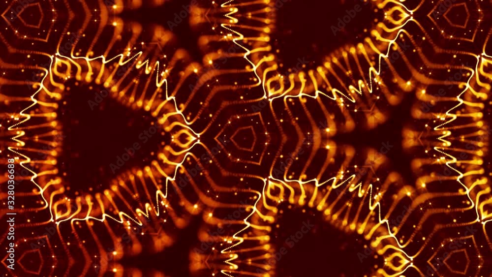 Aufkleber abstraction of microworld of nanotechnology. 4k looped sci-fi 3d background with glow gold particles