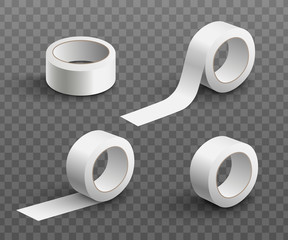 White blank sticky scotch tape - set of realistic vector illustration isolated.
