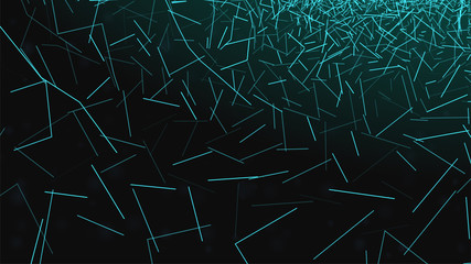 Abstract Line Background. Blue Random Geometric Pattern. Random Lines on Dark Backdrop. Futuristic Sci-fi Style. Banner, Presentation, Print, Poster, Flyer Template. Stock Vector Illustration