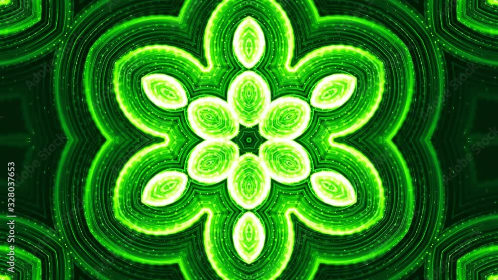 Aufkleber 4k looped sci-fi 3d background with glow green particles form lines, surfaces, pattern, kaleidoscope