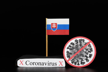 Flag of Slovakia with cell of Covid-19 type which is of a group of RNA viruses. Pandemic disease on the same basis as the flu. Slovakia is another country where number of infected people increases