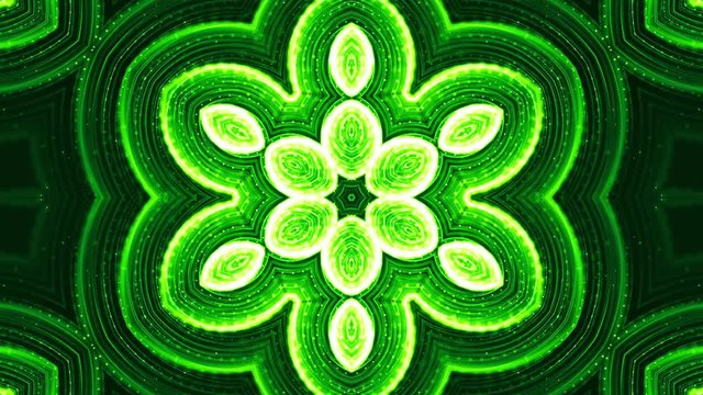 4k looped sci-fi 3d background with glow green particles form lines, surfaces, pattern, kaleidoscope structures. Abstraction symmetrical point structures of microworld in motion. 8