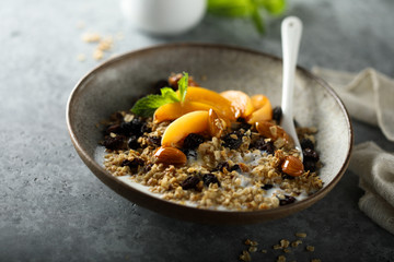 Homemade granola with fresh apricot