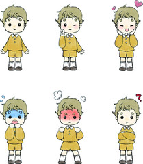 男の子表情セット（全身、白人カールヘア）