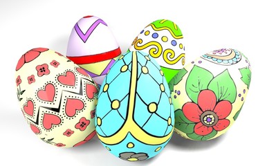 Easter eggs, painted. On white background. 3D-rendering