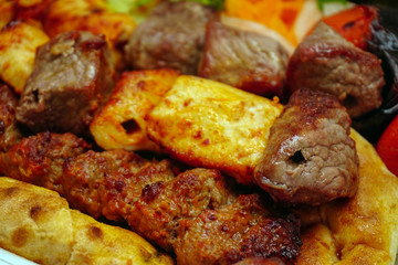 Mixed Turkish kebab with sish adana and chicken with appetizers