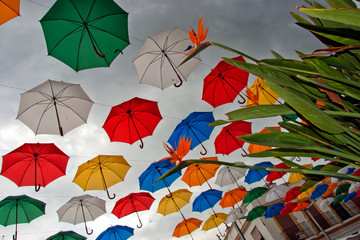 Colorful Umbrellas Plaza de la Constitucion Torrox Costa Del Sol Andalusia Spain