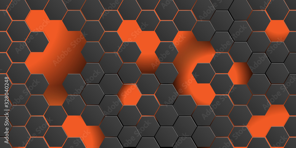 Poster black futuristic abstract background with hexagons and light gradient