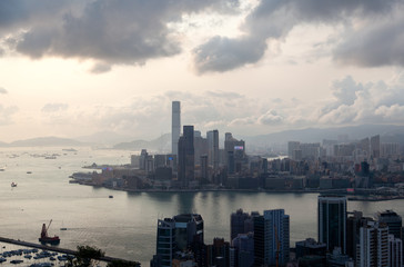 Fototapeta premium Cityscape Hong Kong buildings and skyscrapers on coastline