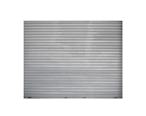 Old gray metallic warehouse gate isolated on white