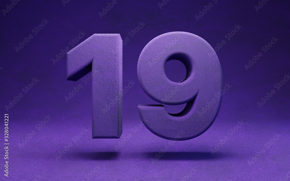 Wall mural Violet velvet number 19. Indigo color font character.