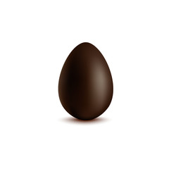 Dark brown chocolate egg with realistic shadow isolated on white background