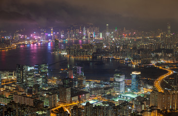 Fototapeta na wymiar Cityscape modern Hong Kong city buildings on coastline