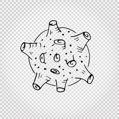 Virus and bacteria hand drawn icon. Simple black doodle illustration. Isolated on white. Vector.