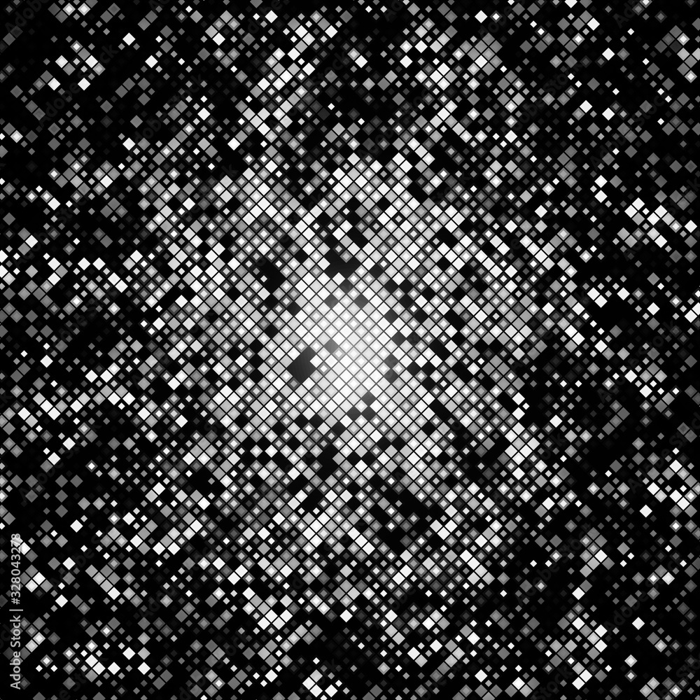 Poster small color blocks and pixels. abstract luminescent pixel mosaic illustration. futuristic banner tec